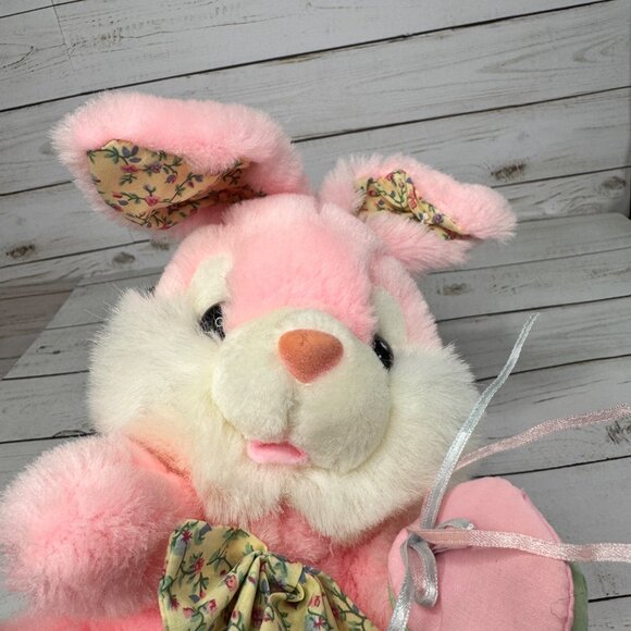 Vtg 1995 Fordlet International Pink Bunny Rabbit Plush 10" Stuffed Animal w/ Bow - Picture 10 of 10